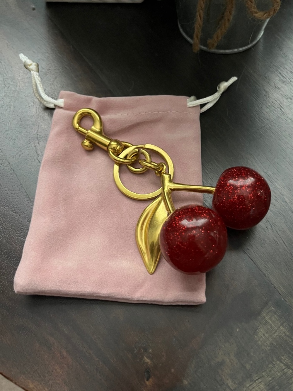 Cherry Bag Charm Glitter Red and Gold-tone finish NEW